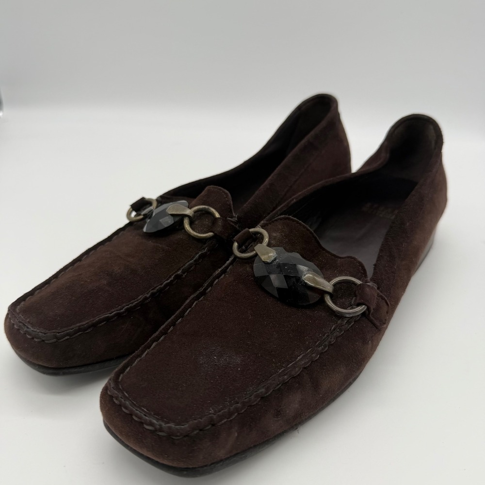 Stuart Weitzman Womens Brown Suede Embellished Loafers 8.5 SS 50597